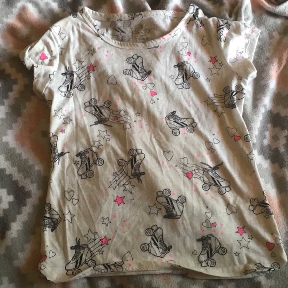 skated and heart print , white t-shirt .